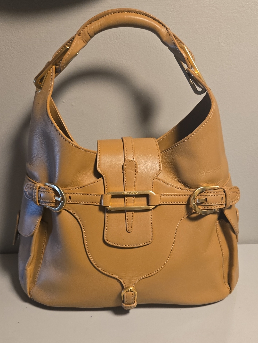 Jimmy Choo Caramel Leather Shoulder Bag with Gold Hardware